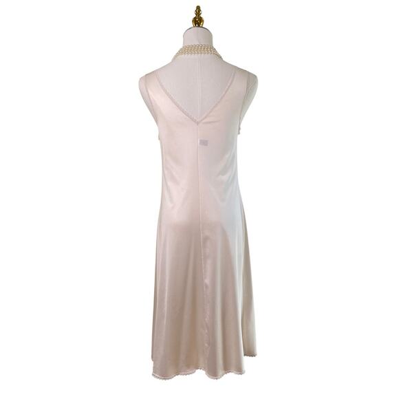 Vintage 60s FRENCH Artel Beige Nylon Lace Trim Wide Strap Full Slip Dress Size M - Picture 8 of 12
